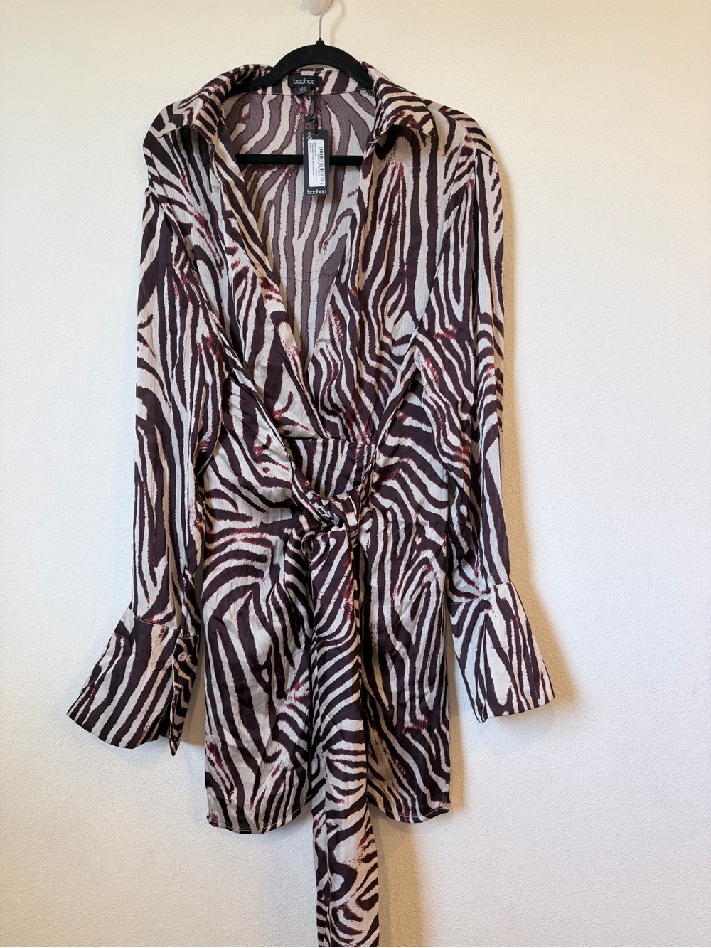 Boohoo Brown and Cream Zebra Print Wrap Mini Dress